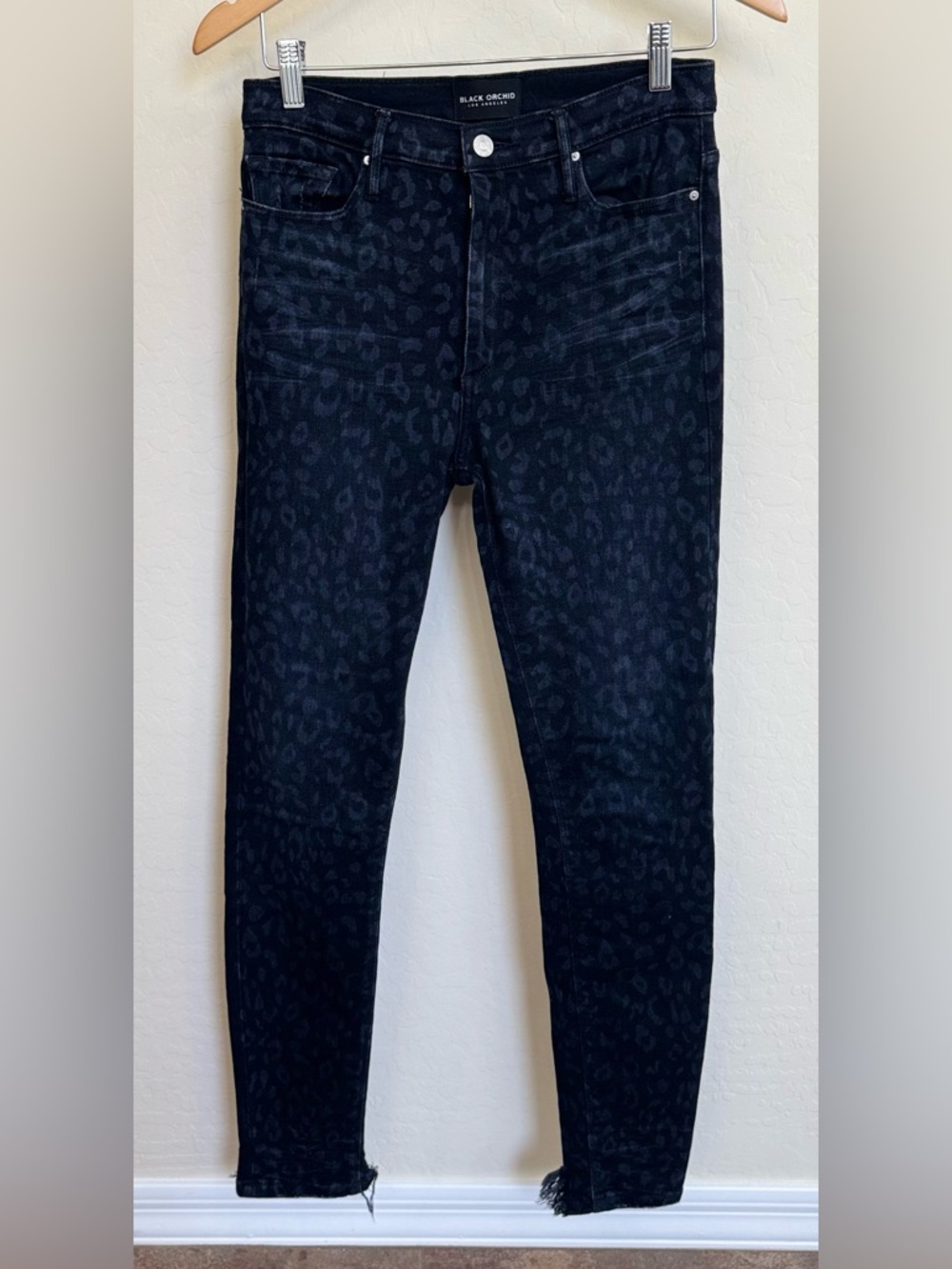 Black Orchid Gisele High Rise Super Skinny Jeans Black Leopard Liquify Size 28